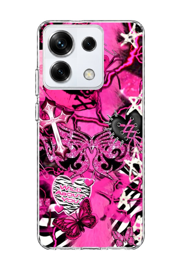 Redmi Note 13 Pro 5g Compatible Pink Butterfly Star Printed Transparent Phone Case