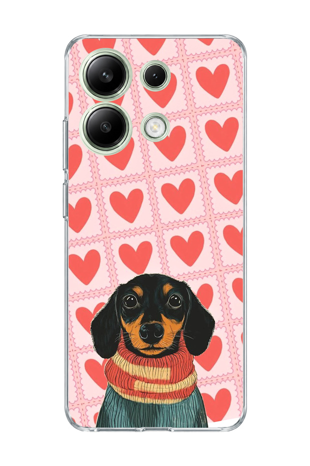 Redmi Note 13 4g Compatible Sausage Dog Red Heart Printed Transparent Phone Case