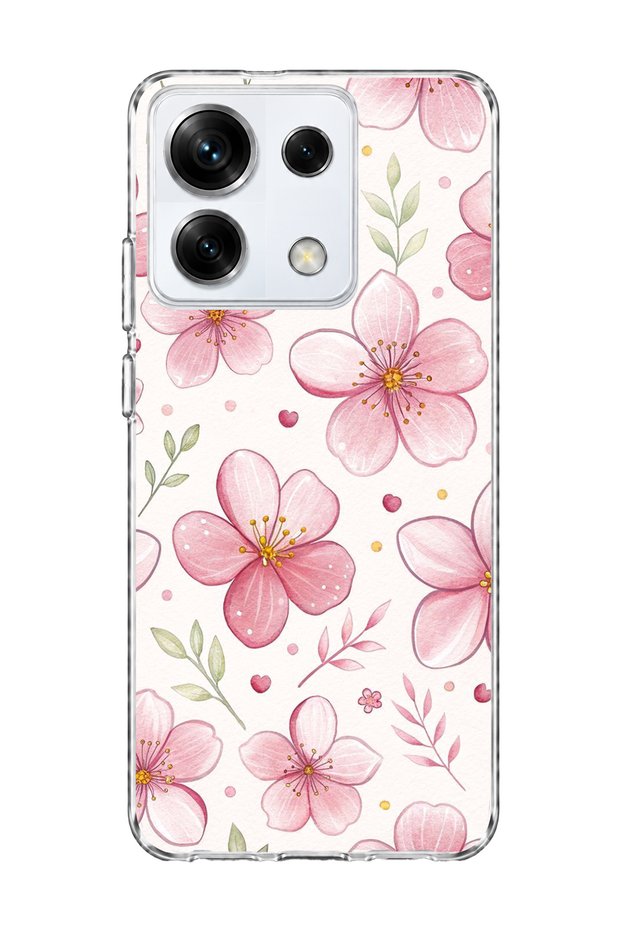 Redmi Note 13 Pro 5g Compatible Pink Cherry Blossom Printed Transparent Phone Case