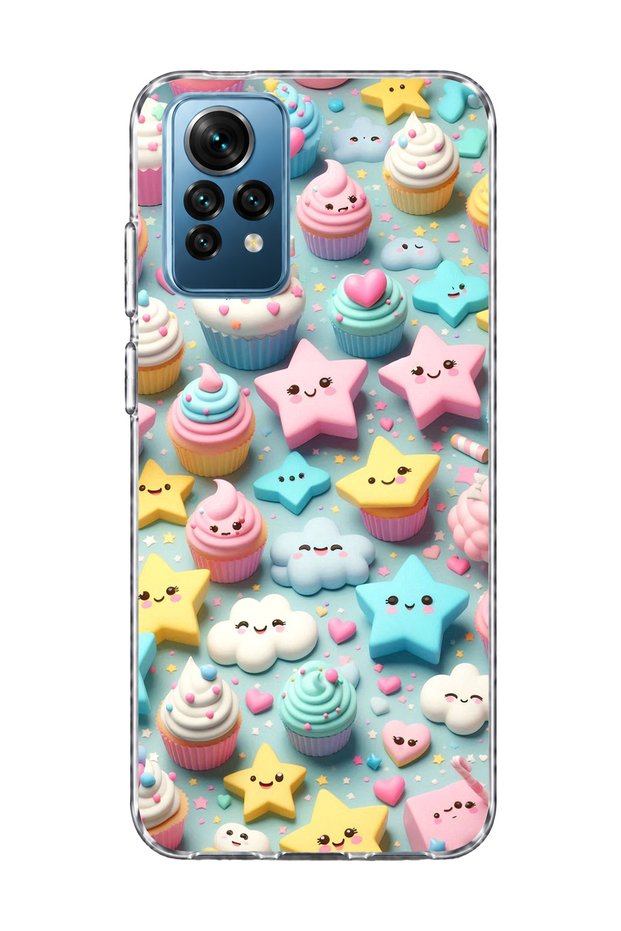 Redmi Note 12 Pro 4g Compatible Pastel Cake Star Printed Transparent Phone Case