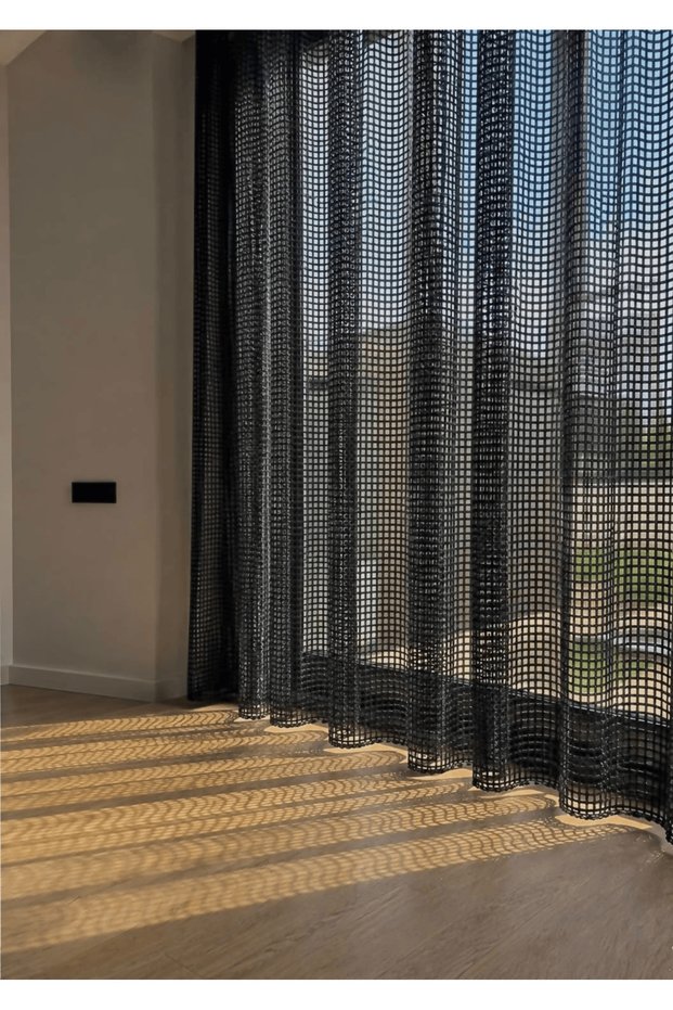 Black Luxury Mesh Tulle Curtain with Cornice, Flat Installation, No Pleats [Enxboy] Geo Mesh