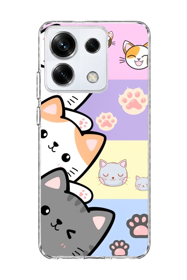 Redmi Note 13 Pro 5g Compatible Cute Cats Pastel Printed Transparent Phone Case