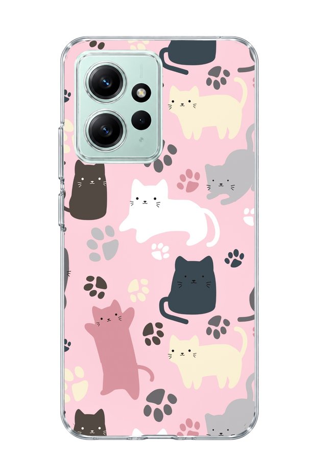 Redmi Note 12 4g Compatible Cat and Paw Pink Printed Transparent Phone Case