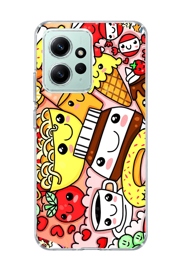 Redmi Note 12 4g Compatible Cute Colorful Food Printed Transparent Phone Case