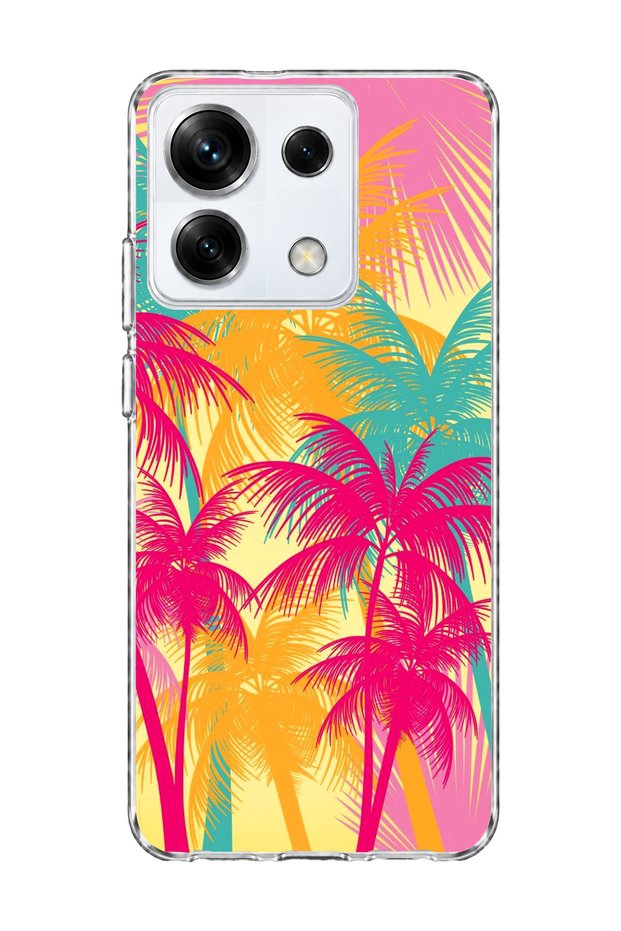 Redmi Note 13 Pro 5g Compatible Pink Yellow Palm Printed Transparent Phone Case