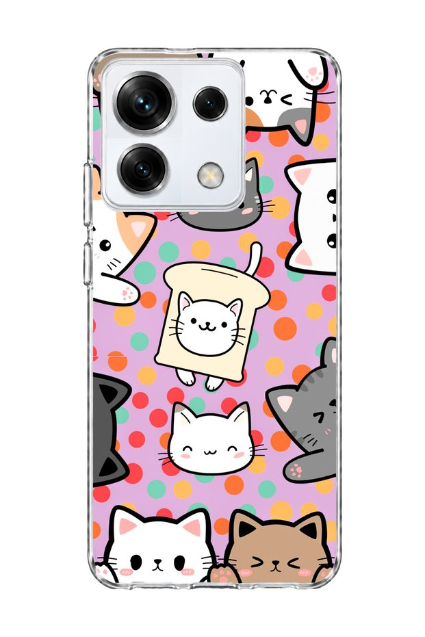 Redmi Note 13 Pro 5g Compatible Cats Polka Dot Purple Printed Transparent Phone Case