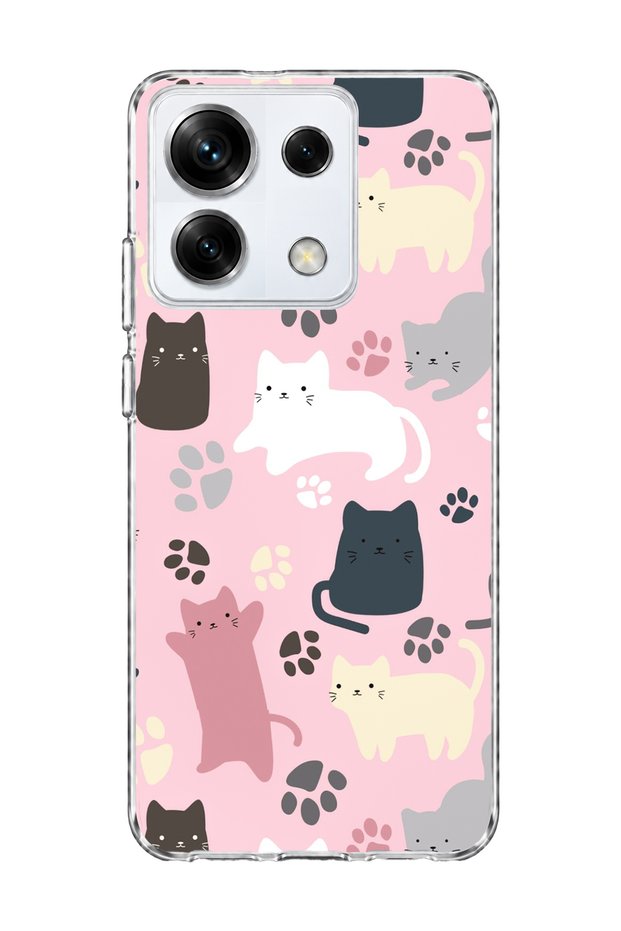 Redmi Note 13 Pro 5g Compatible Cat and Paw Pink Printed Transparent Phone Case