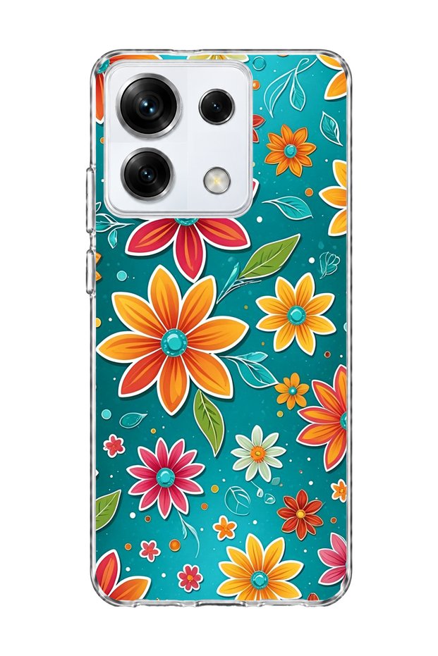 Redmi Note 13 Pro 5g Compatible Colorful Flower Turquoise Printed Transparent Phone Case