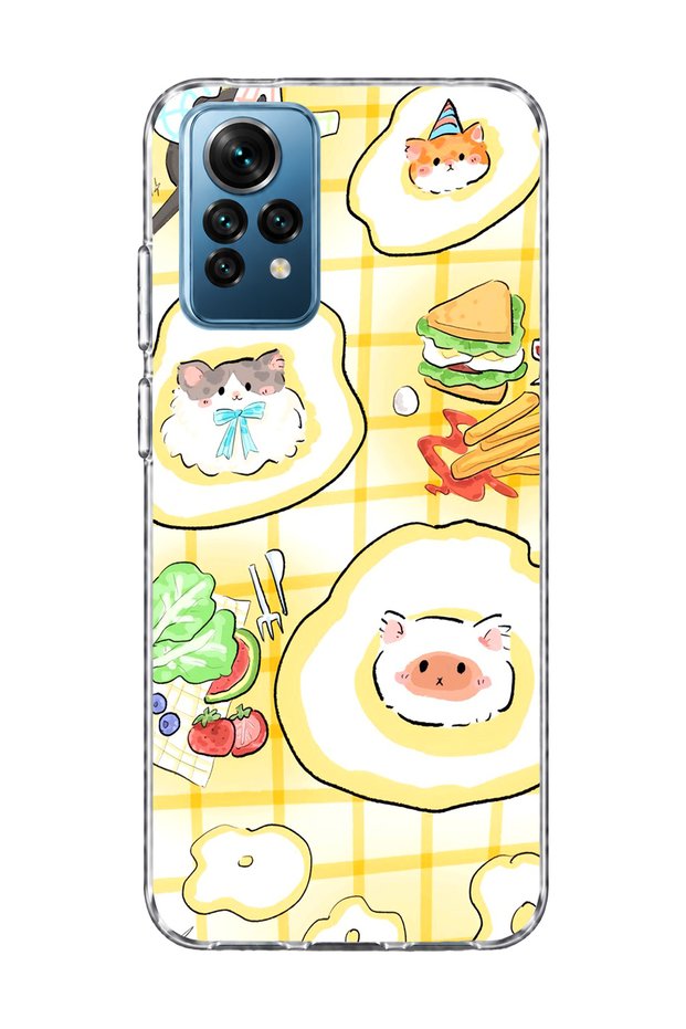 Redmi Note 12 Pro 4g Compatible Cat in the Field Egg Printed Transparent Phone Case