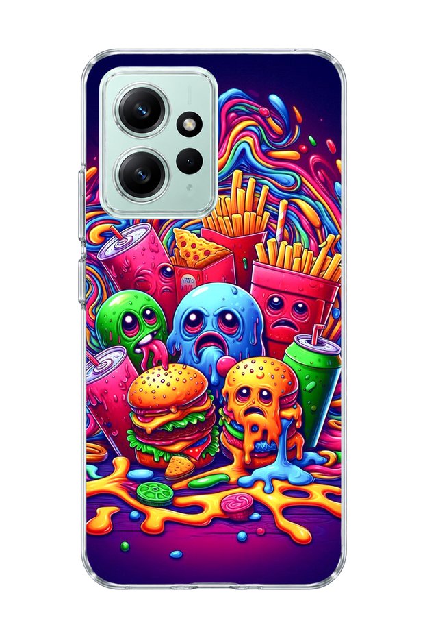 Redmi Note 12 4g Compatible Neon Hamburger Potato Printed Transparent Phone Case