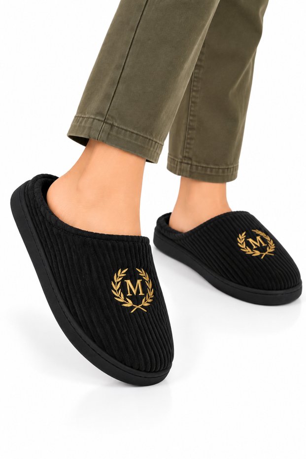 Men's Home Furry Non-Slip Sole Slippers Black