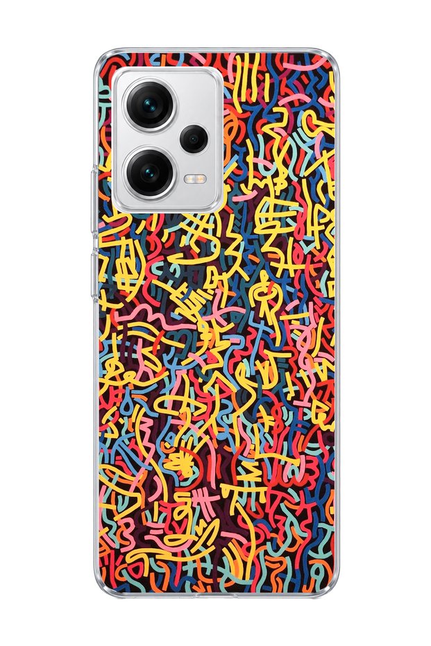 Redmi Note 12 Pro 5g Compatible Colorful Mixed Line Printed Transparent Phone Case