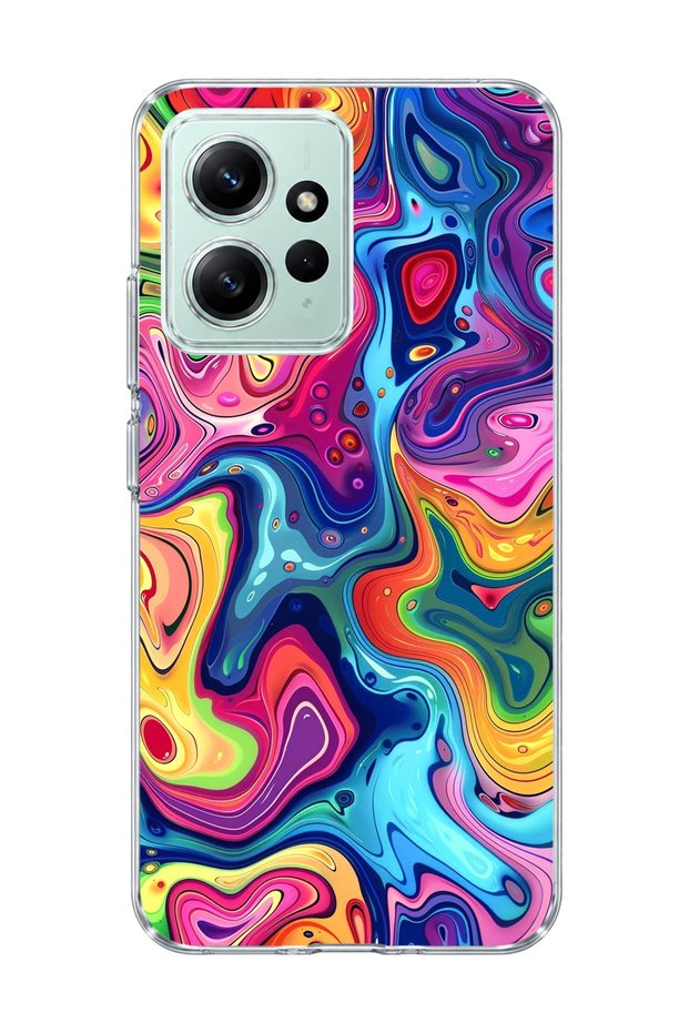 Redmi Note 12 4g Compatible Rainbow Fluid Color Printed Transparent Phone Case