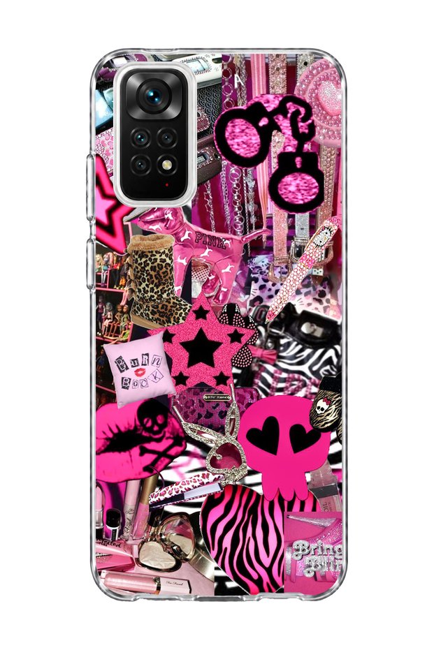 Redmi Note 11 / 11S Compatible Pink Star Zebra Printed Transparent Phone Case