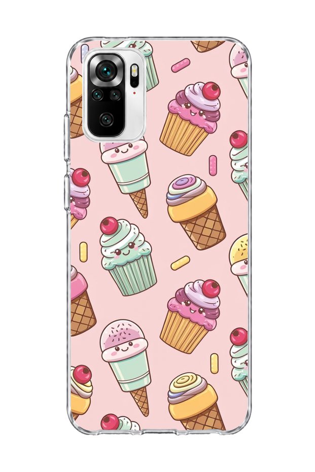 Redmi Note 10 / 10S Compatible Ice Cream Cake Pink Printed Transparent Phone Case