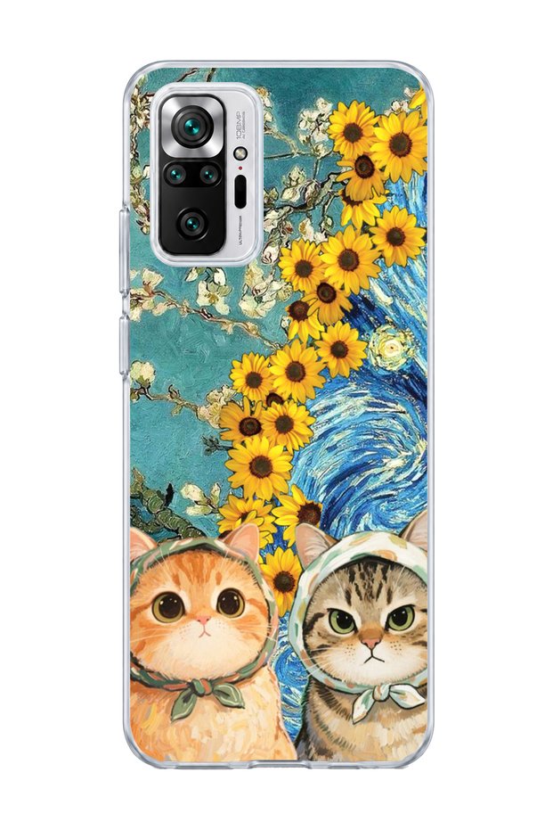 Redmi Note 10 Pro 4g Compatible Starry Night Two Cats Printed Transparent Phone Case