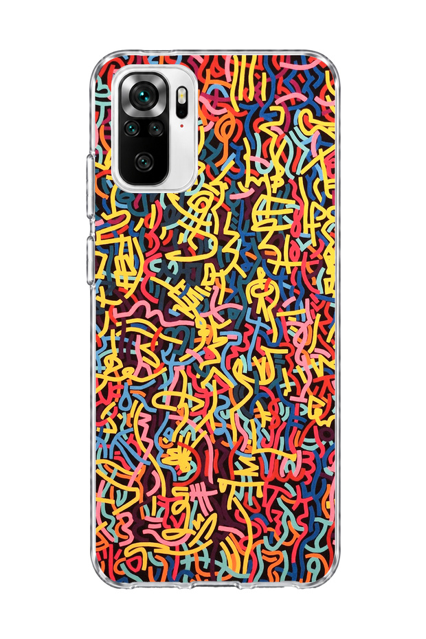 Redmi Note 10 / 10S Compatible Colorful Mixed Line Printed Transparent Phone Case