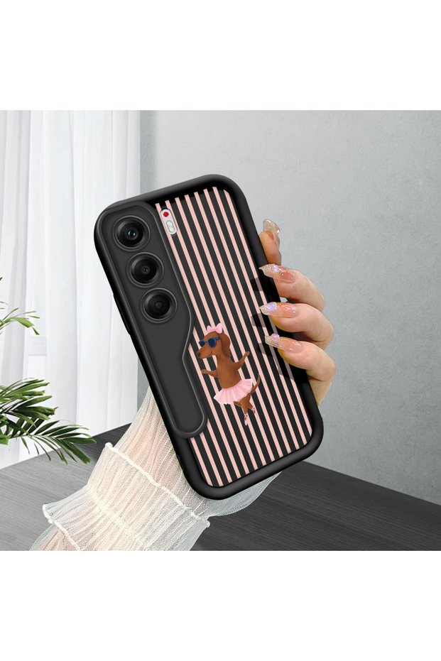 Tecno Camon 40(Cm5) Compatible Black Silicone Camera Protected Shock-Absorbing Protective Case with Striped Dog Pattern