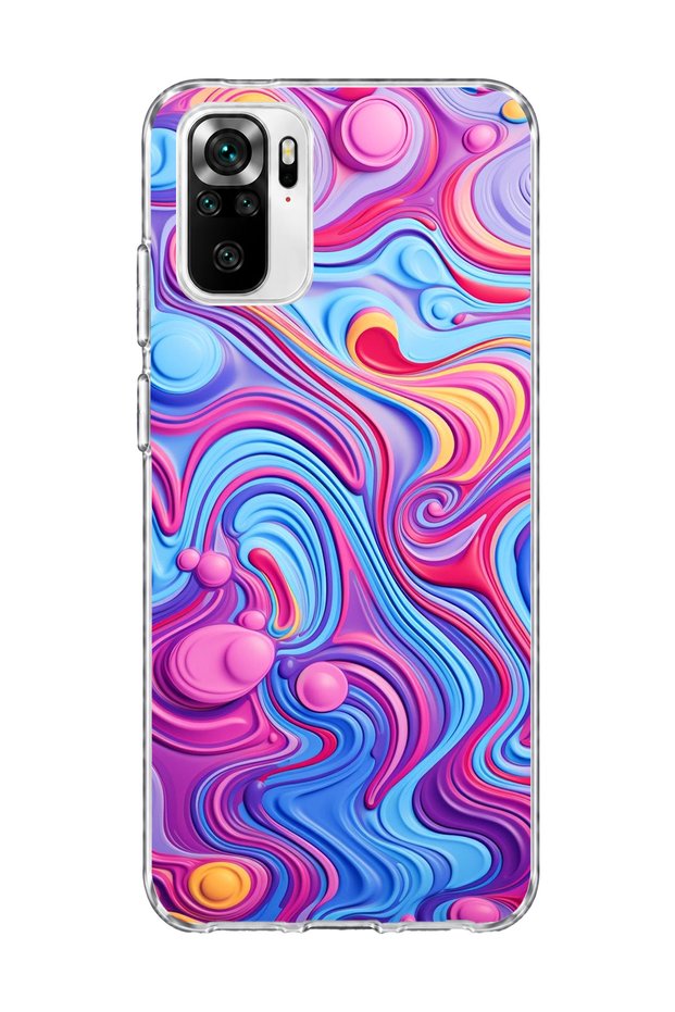 Redmi Note 10 / 10S Compatible Pink Blue Fluid Printed Transparent Phone Case