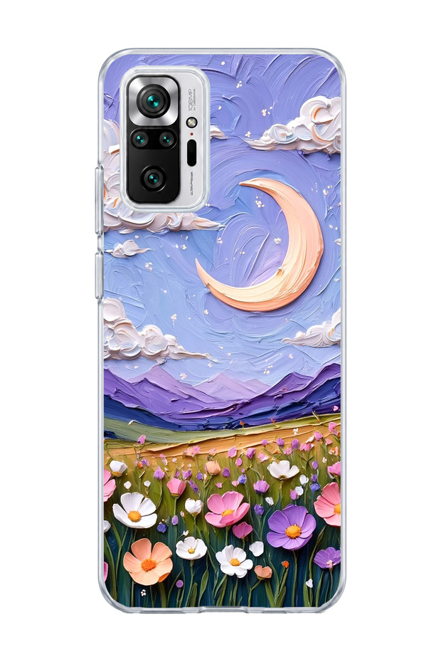 Redmi Note 10 Pro 4g Compatible Crescent and Flower Field Printed Transparent Phone Case