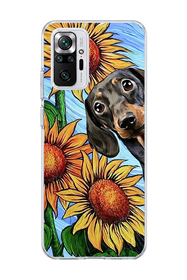 Redmi Note 10 Pro 4g Compatible Sausage Dog Sunflower Printed Transparent Phone Case