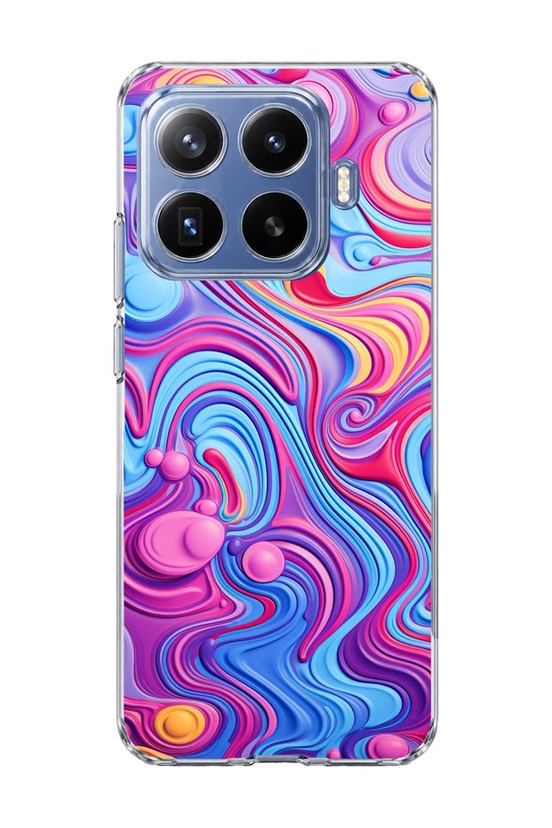 Mi 17t Pro Compatible Pink Blue Fluid Printed Transparent Phone Case