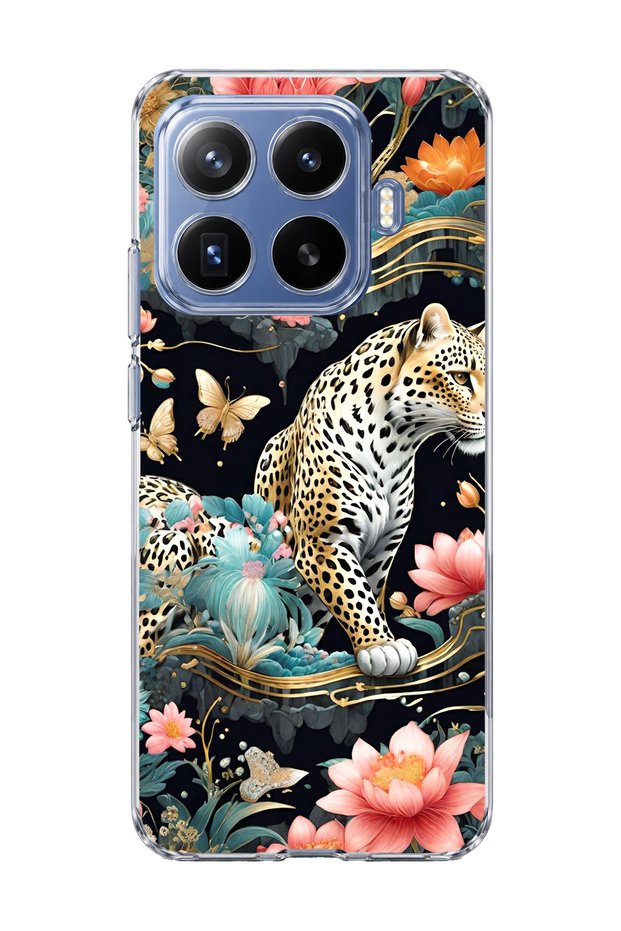 Mi 17t Pro Compatible Leopard Water Lily Printed Transparent Phone Case