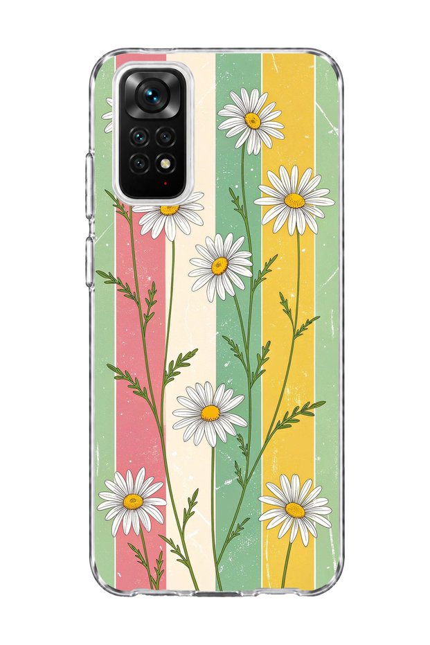 Redmi Note 11 / 11S Compatible Daisy Colorful Striped Printed Transparent Phone Case
