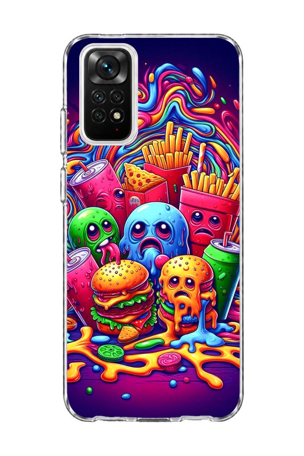 Redmi Note 11 / 11S Compatible Neon Hamburger Potato Printed Transparent Phone Case