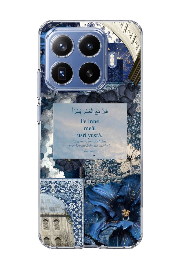 Mi 17t Pro Compatible Navy Blue Flower Verse Printed Transparent Phone Case