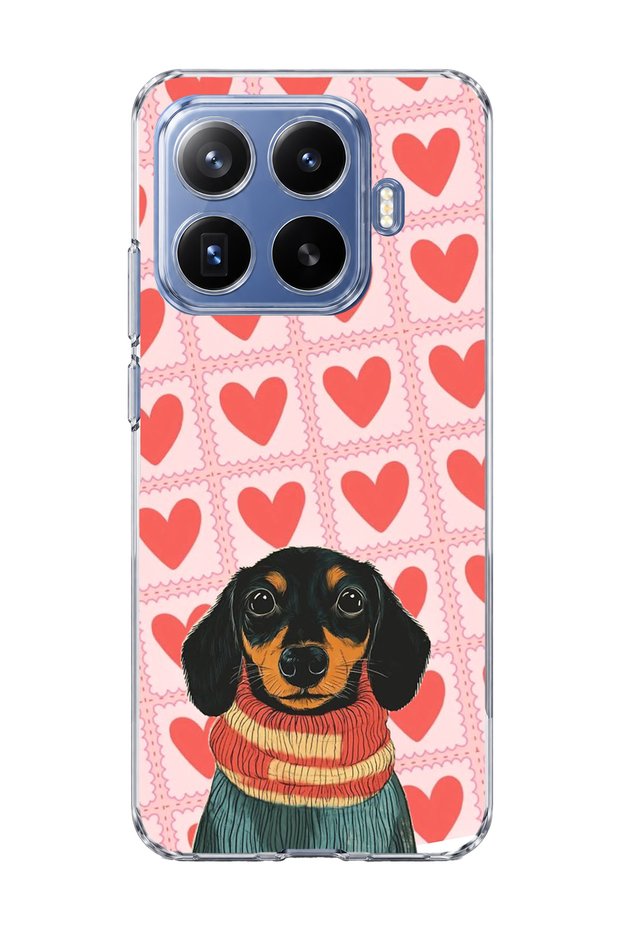 Mi 17t Pro Compatible Sausage Dog Red Heart Printed Transparent Phone Case