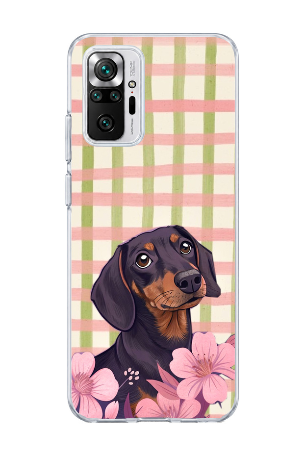 Redmi Note 10 Pro 4g Compatible Sausage Dog Pink Plaid Printed Transparent Phone Case