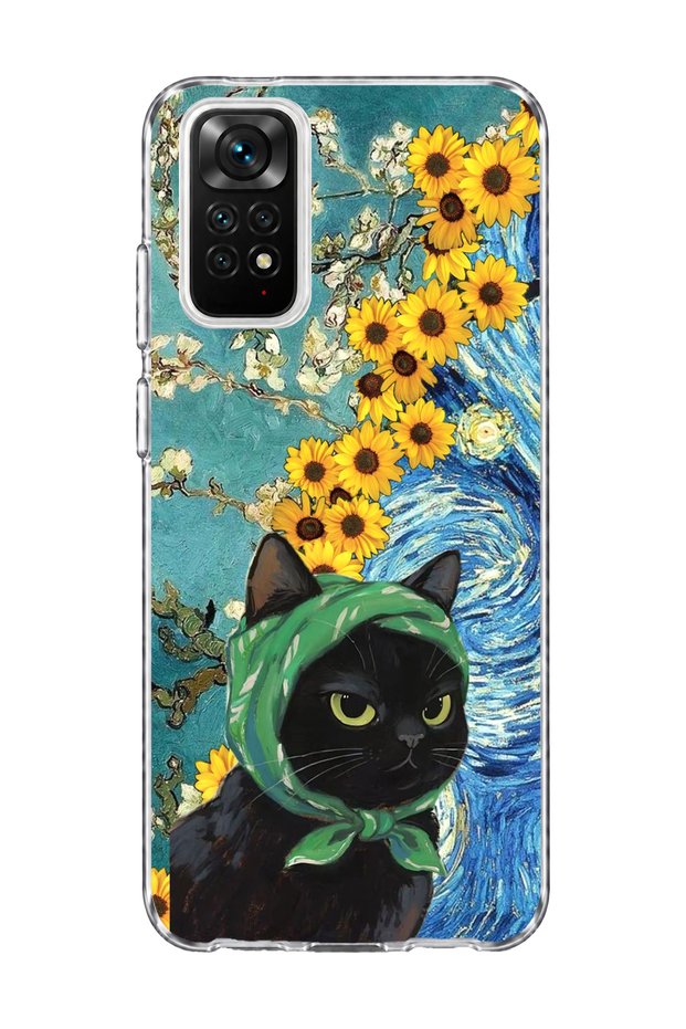 Redmi Note 11 / 11S Compatible Starry Night Black Cat Printed Transparent Phone Case
