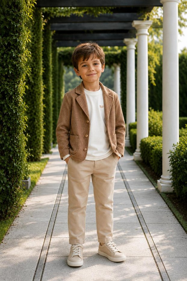 Boy's Houndstooth Patterned Jacket T-Shirt Set