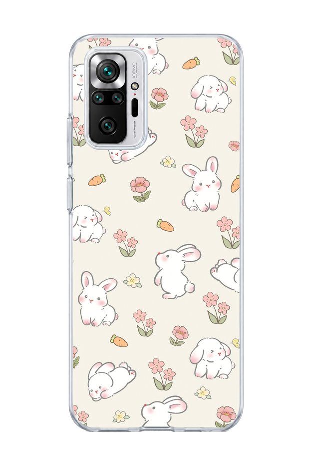 Redmi Note 10 Pro 4g Compatible Cute Rabbit Flower Printed Transparent Phone Case