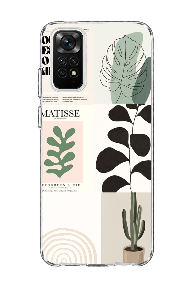 Redmi Note 11 / 11S Compatible Leaf Cactus Banner Printed Transparent Phone Case