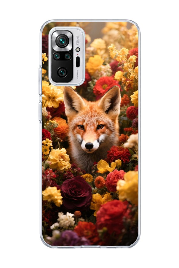 Redmi Note 10 Pro 4g Compatible Fox and Flowers Printed Transparent Phone Case