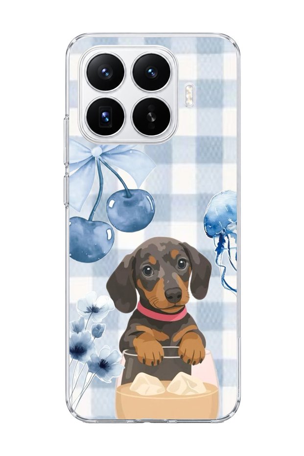Mi 17t Compatible Sausage Dog Blue Plaid Printed Transparent Phone Case