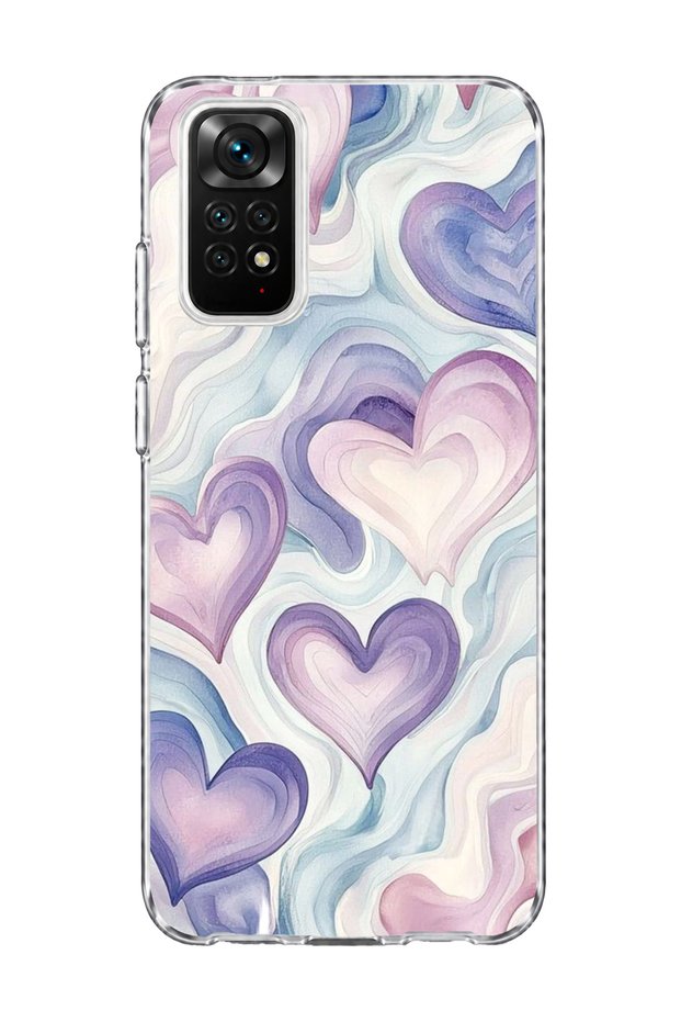 Redmi Note 11 / 11S Compatible Lilac Heart Marble Printed Transparent Phone Case