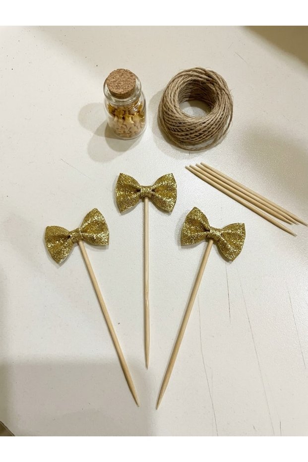 Gold Bow Tie Bowknot Long Toothpick 10 Pieces 16 cm