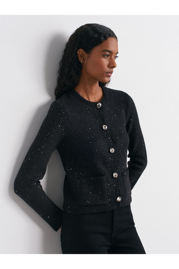 Shiny Knitwear Cardigan with Pocket Detail