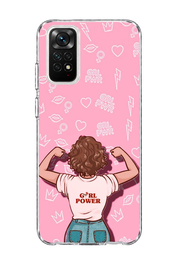 Redmi Note 11 / 11S Compatible Strong Women's Pink Printed Transparent Phone Case