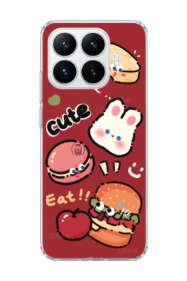 Mi 17t Compatible Cute Rabbit Claret Red Printed Transparent Phone Case