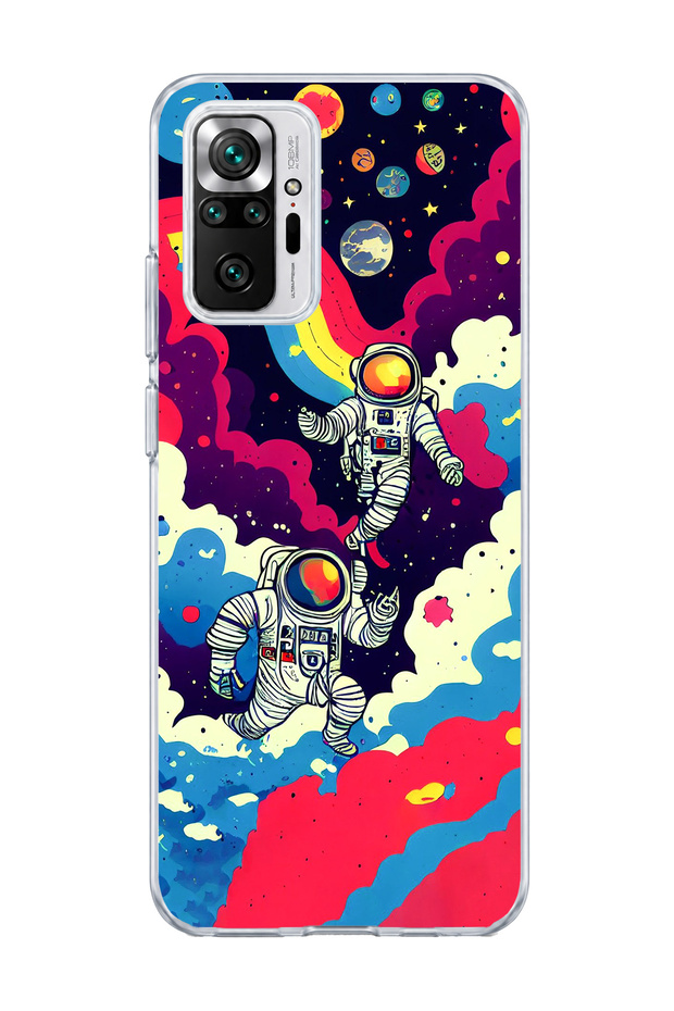 Redmi Note 10 Pro 4g Compatible Astronaut and Rainbow Printed Transparent Phone Case