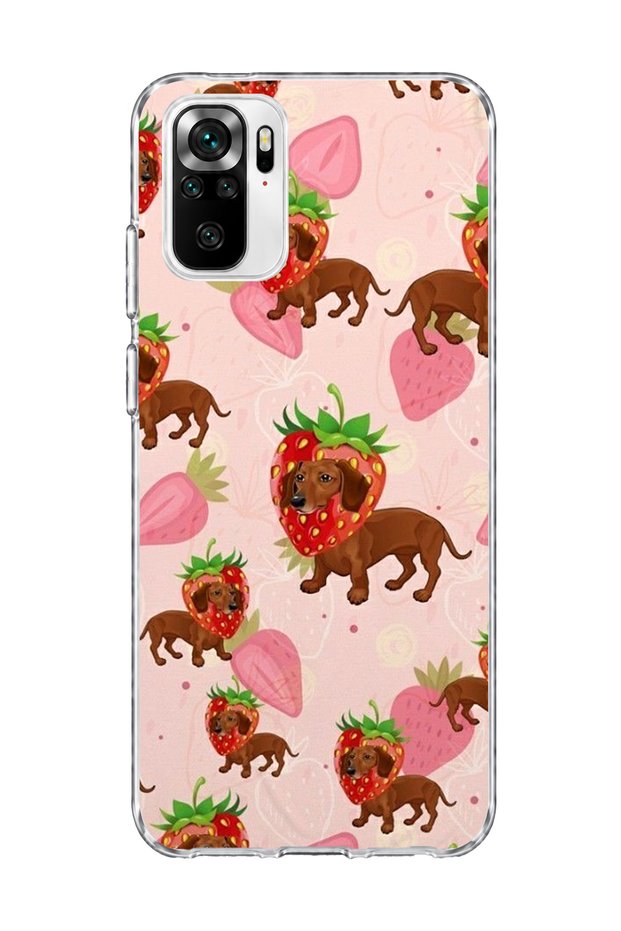 Redmi Note 10 / 10S Compatible Strawberry Sausage Dog Printed Transparent Phone Case