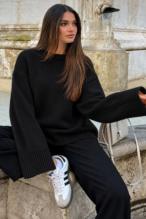 Women's Oversize Wide Fit Shawl Collar Sweater