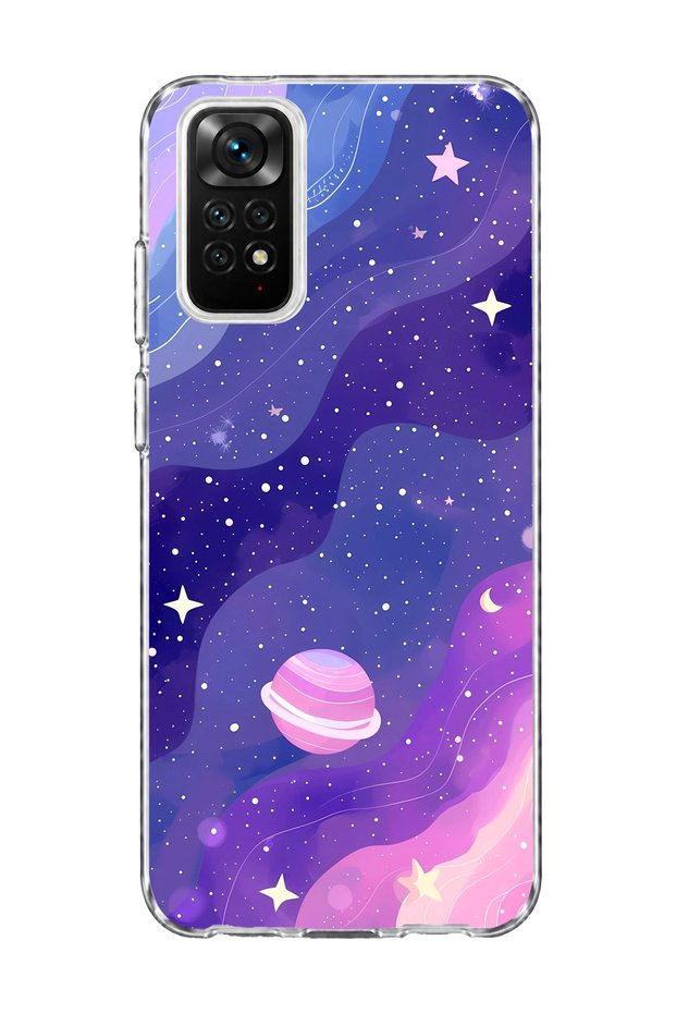 Redmi Note 11 / 11S Compatible Purple Planet Star Printed Transparent Phone Case
