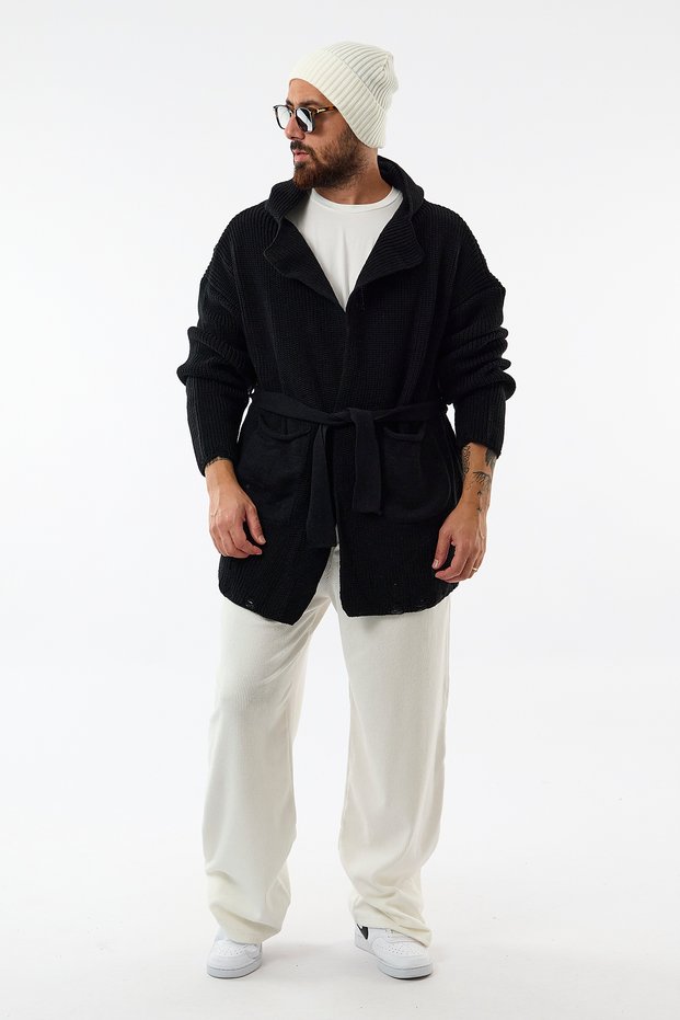 Design Black Knitwear Men's Poncho Coc3618