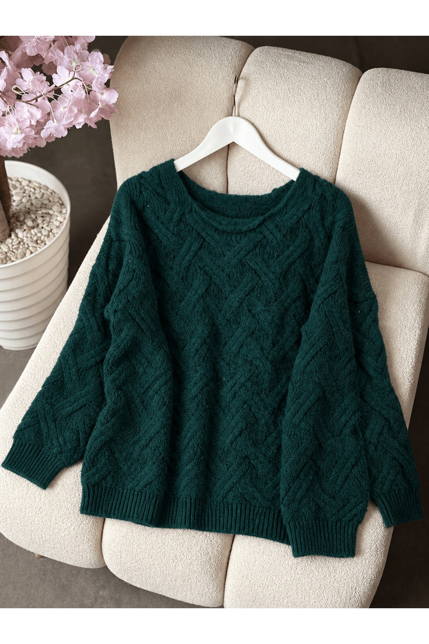 Ivy Knit Pattern Knitwear Sweater - Emerald Green