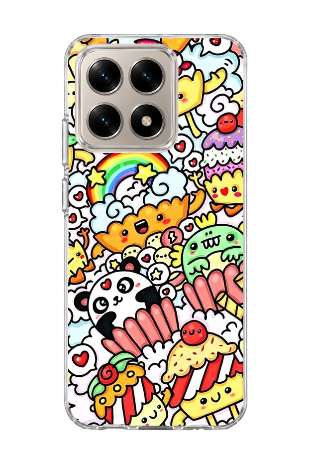 Mi 15t Compatible Cute Panda Rainbow Printed Transparent Phone Case